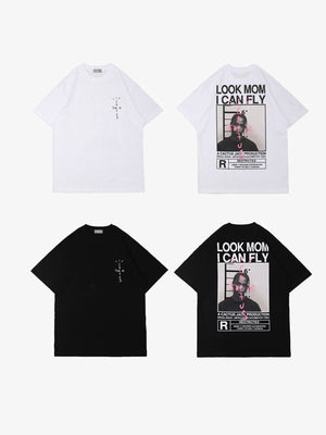 Oversized Fotoprint T-Shirt mit Grafik auf dem Rücken – Weiß und Schwarz, Vorder- und Rückseite | XoKool
