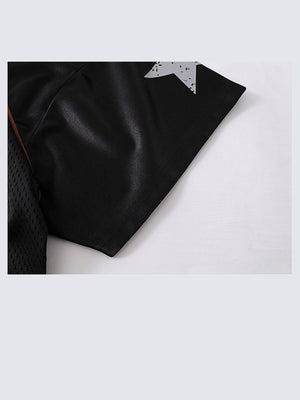 Oversized V Neck Soccer Jersey with Number 90 – Black, sleeve star close-up | XoKool