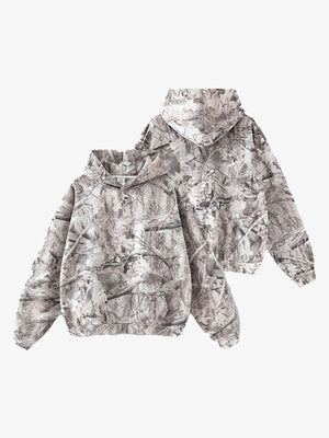 Hoodie oversize de camuflaje de árboles blanco – vista plana de frente y espalda | XoKool