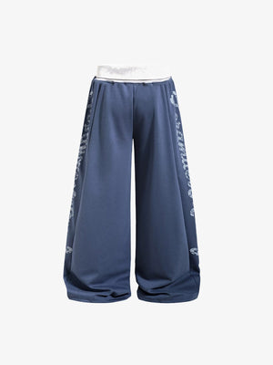 Pantalones deportivos oversize de pierna ancha con cintura en contraste – Azul pizarra, espalda plana | XoKool