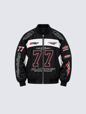 Racing bomber jacket – Black, front | XoKool