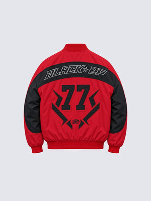 Padded Racing Bomber Jacket with Number Graphic – Red, back | XoKool