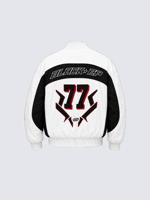 Racing bomber jacket – White, back | XoKool