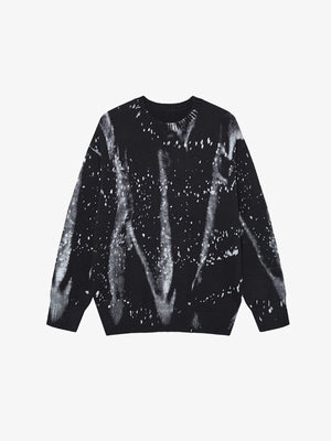 Paint Splatter Brush Stroke Knit Sweater – Black, front view | XoKool