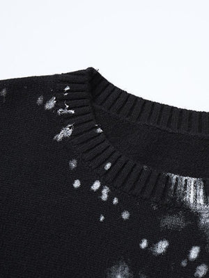 Splatter sweater – Black, neckline close-up | XoKool