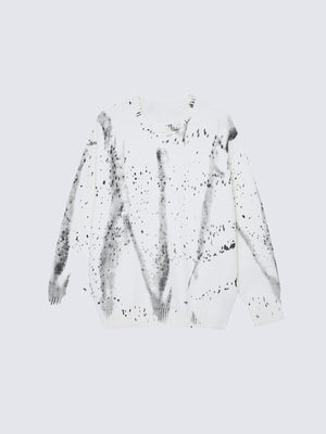Paint Splatter Brush Stroke Knit Sweater – White, front view | XoKool