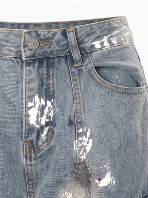 Wide Leg Cargo Jeans mit Farbspritzern und Reißverschlüssen – Nahaufnahme von Bund und Tasche mit Farbe | XoKool
