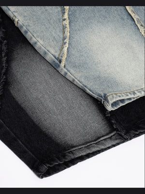 Patchwork Barrel Jeans – Schwarz, Saum, Nahaufnahme | XoKool