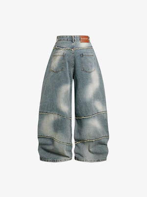 Patchwork barrel jeans – Blue, back flat | XoKool