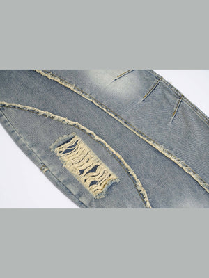 Patchwork barrel jeans – Blue rip close-up | XoKool