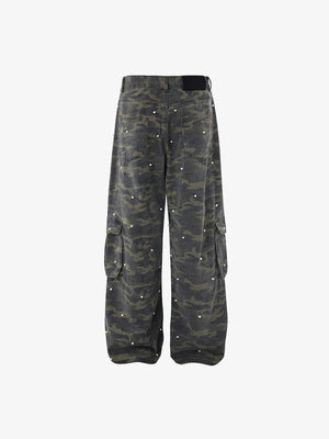 Camo cargo pants – Dark Camo, back flat | XoKool