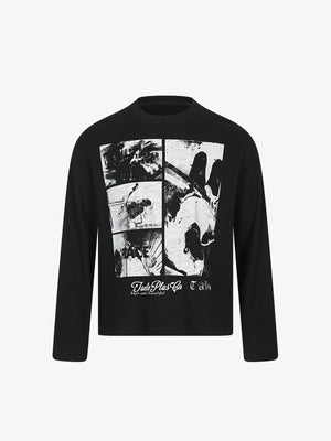 Photo Collage Long Sleeve Tee in Black or White – Black, front flat | XoKool