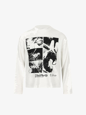 Photo Collage Long Sleeve Tee in Black or White – White, front flat | XoKool
