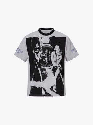 Photo Print Ringer T-Shirt with Portrait Collage – Grey, front view | XoKool