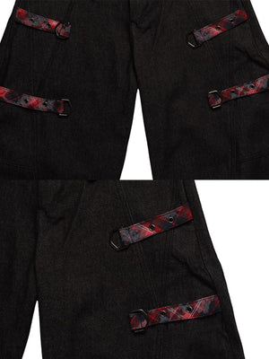 Plaid fur cuff jeans – Black, detail collage: plaid straps | XoKool