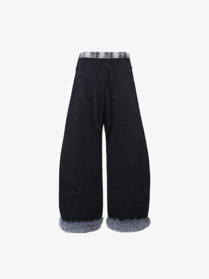 Plaid fur cuff jeans – Blue, back flat lay | XoKool