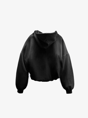 Plain Boxy Cropped Pullover Hoodie – Black, back view | XoKool