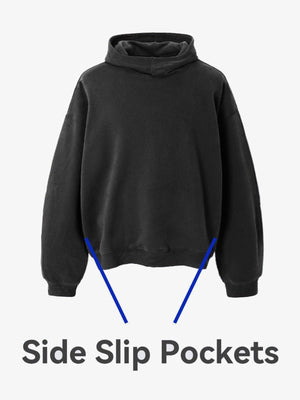 Boxy hoodie – Black, side pockets callout | XoKool