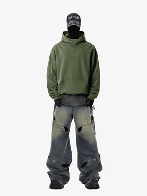 Boxy hoodie – Olive, on model, full body | XoKool