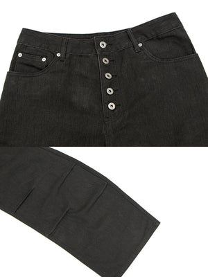 Button fly barrel jeans – Black, button fly and knee detail | XoKool