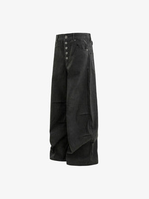Button fly barrel jeans – Black, side flat | XoKool