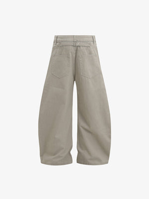 Button fly barrel jeans – Stone Beige, back flat | XoKool