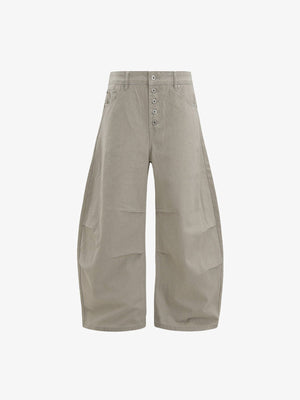 Button fly barrel jeans – Stone Beige, front flat | XoKool