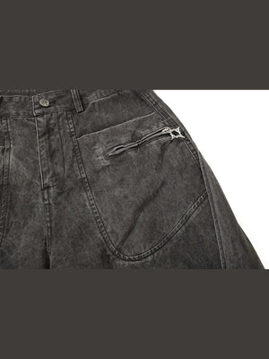 Pleated grey baggy jeans – front pocket close-up | XoKool