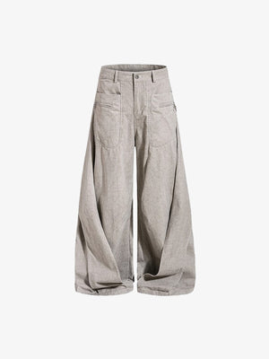 Pleated grey baggy jeans – Light Grey, front flat | XoKool