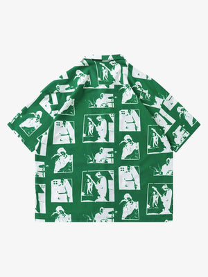 Camisa de cuello campamento con estampado de silueta – Verde, vista trasera | XoKool