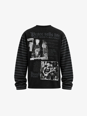 Punk Collage Longsleeve mit gestreiften Ärmeln – Rückansicht (Collage) | XoKool