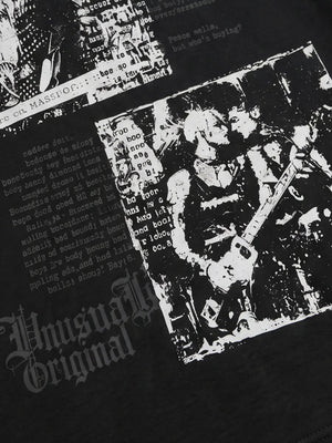 Punk Collage Longsleeve mit gestreiften Ärmeln – Gitarristen-Foto Nahaufnahme | XoKool
