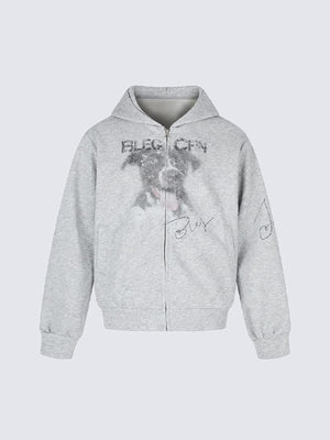 Puppy Graphic Zip Hoodie – Grau, Vorderseite flach | XoKool