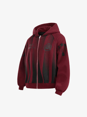 Racing Stripe Boxy Zip Up Hoodie – Burgundy, side view | XoKool