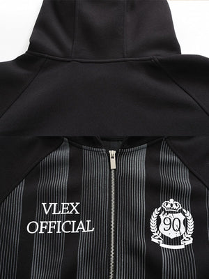 Racing stripe zip hoodie – chest crest close-up | XoKool