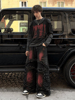Layered raw edge tee – street photo by car | XoKool