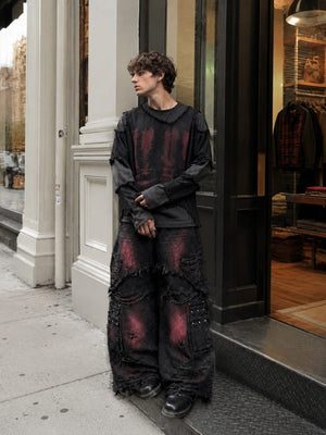 Layered raw edge tee – street photo, standing | XoKool