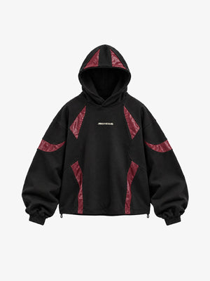 Red and Black Techwear Hoodie with Contrast Panels – Black, front view | XoKool