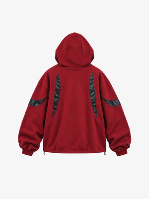 Red and Black Techwear Hoodie with Contrast Panels – Red, back view | XoKool