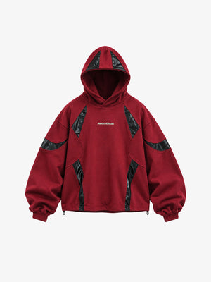 Red and Black Techwear Hoodie with Contrast Panels – Red, front view | XoKool