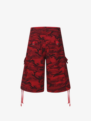 Rote Camo Wide Leg Cargoshorts – Rückseite flach | XoKool