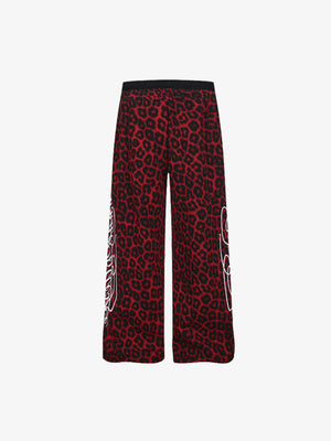 Red Leopard Print Distressed Wide Leg Sweatpants – Back view | XoKool
