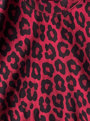 Red Leopard Print Long Sleeve Shirt – fabric/neckline close-up | XoKool