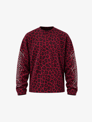 Red Leopard Print Long Sleeve Shirt – Red leopard, front view | XoKool