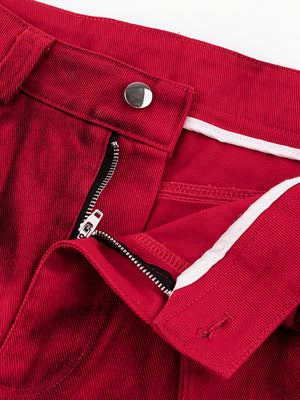 Cargohose – Rot, Nahaufnahme des Hosenschlitzes | XoKool