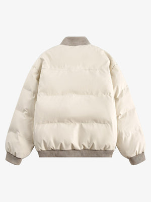 Puffer Bomber Jacket with Cargo Pockets – Beige, back view | XoKool