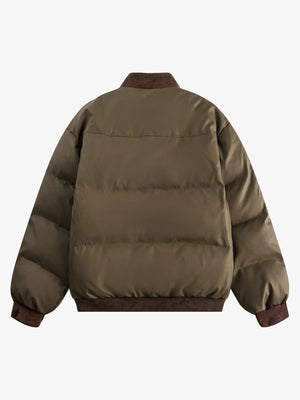 Puffer Bomber Jacket with Cargo Pockets – Olive Green, back view | XoKool