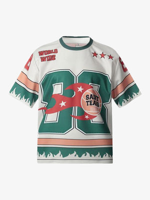 Flame Basketball 88 Mesh Jersey Tee – Cream Green, front flat lay | XoKool