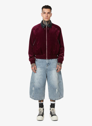 Chaqueta bomber de terciopelo – Rojo vino, en modelo, frontal | XoKool