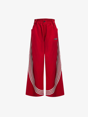 Retro Wide Leg Trainingshose mit Seitenstreifen – Rot, Vorderansicht | XoKool